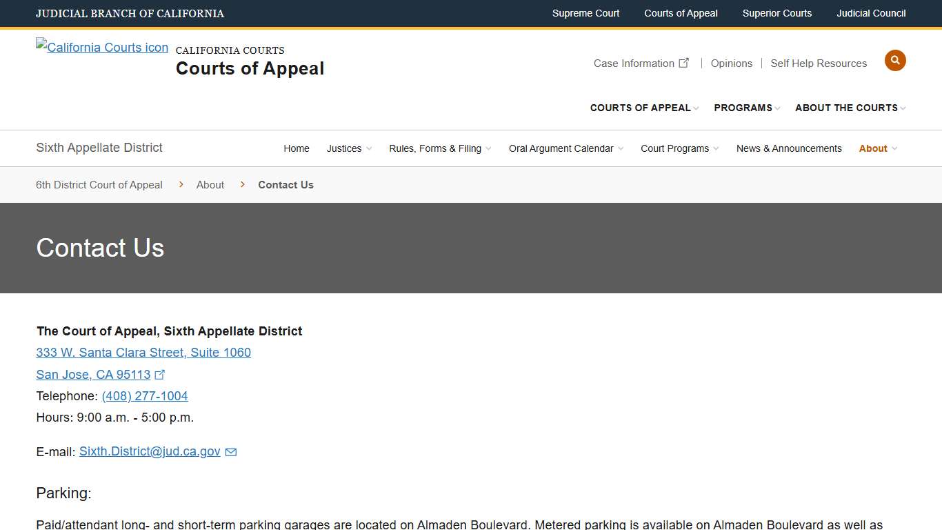 Contact Us | Sixth Appellate District | District Courts of Appeal